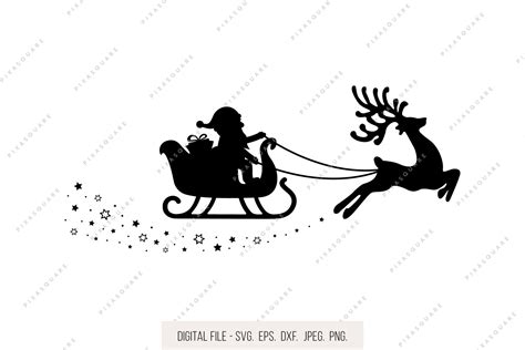 Santa Claus Sleigh SVG, Christmas SVG File, Holiday Clipart, Reindeer SVG, Jpg Eps Dxf Png ...