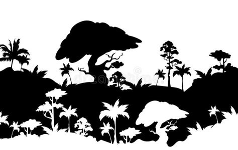 Tree Plant Bush Forest Jungle Silhouette Black Stock Vector - Illustration of graphic, horizon ...