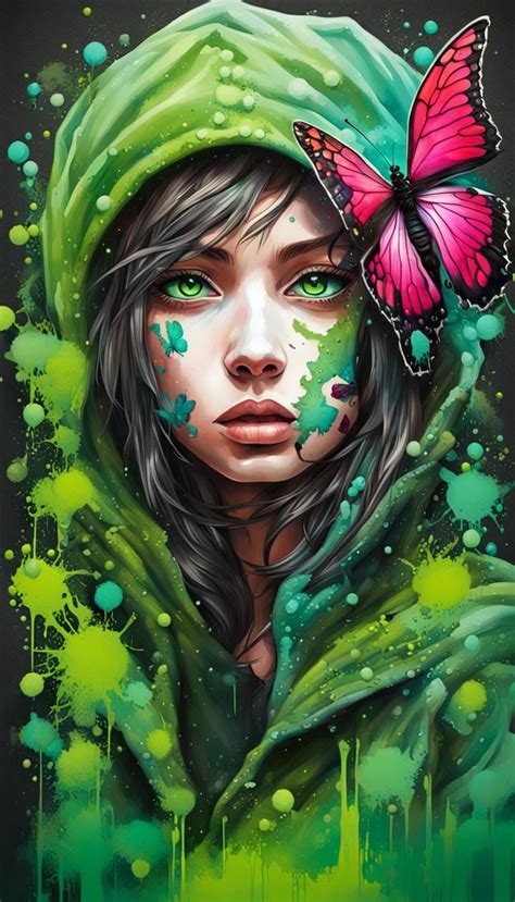 green paper girl with butterfly - AI Generated Artwork - NightCafe Creator