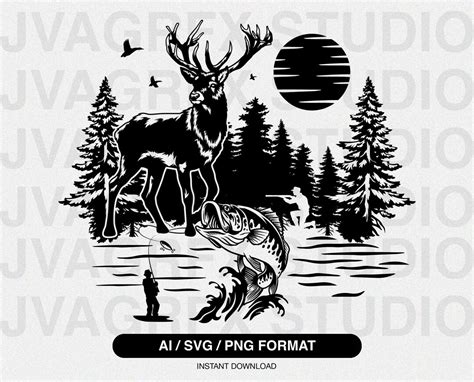 Deer Hunter SVG, Deer Scene Svg, Hunting Svg, Outdoor Hunting Svg, Cut ...