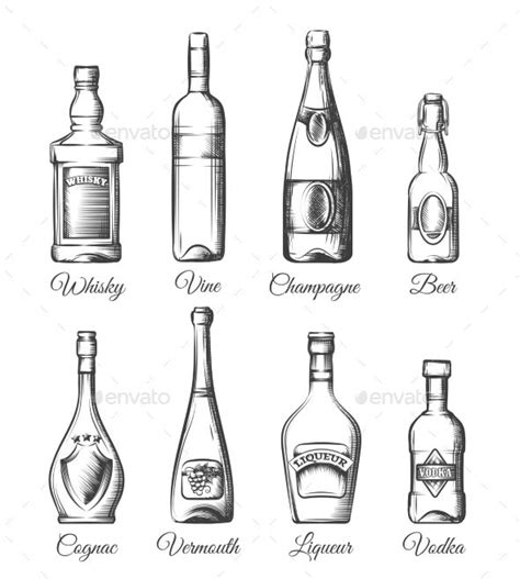 Alcohol Bottles in Hand Drawn Style | Bottle drawing, Alcohol bottles, Bottle tattoo