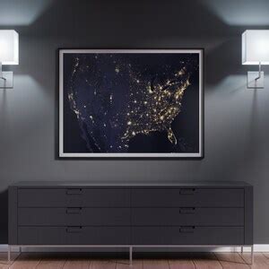 USA Map by Night Print United States Map Poster America Map Wall Art US ...