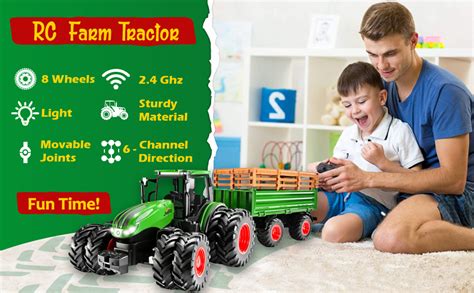 Amazon.com: Remote Control Tractor and Trailer Set RC Kids Tractor Toy ...