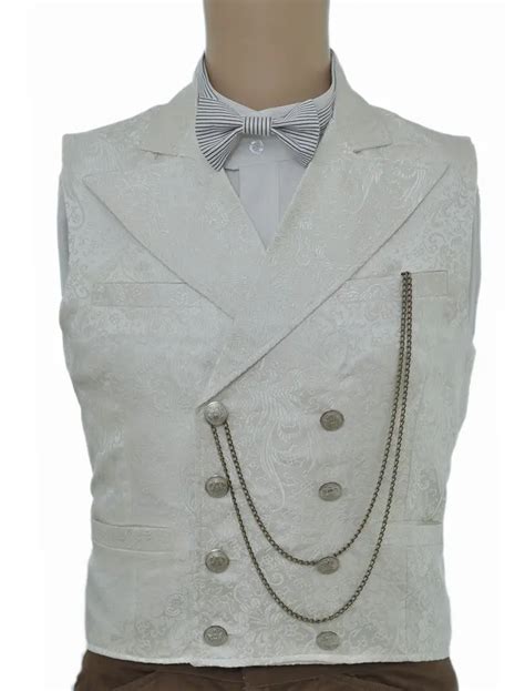 Vintage Steampunk Waistcoat White Men's Double Breasted Pocket Watch ...