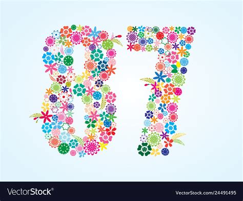 Colorful floral 87 number design isolated Vector Image