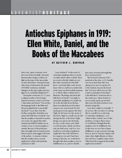 (PDF) Antiochus Epiphanes in 1919: Ellen White, Daniel, and the Books of the Maccabees ...