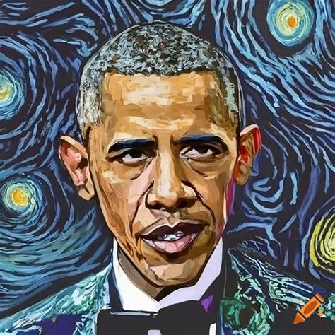 Portrait of barack obama in a tuxedo with a van gogh artistic style on Craiyon