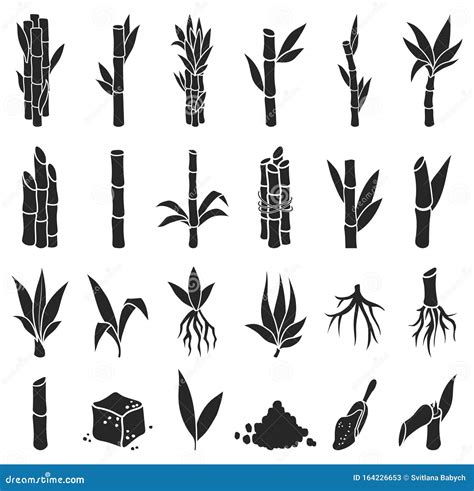 Sugar Cane Black Vector Illustration on White Background.Sugarcane Set ...