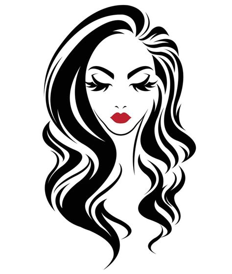 woman's face with long hair and red lipstick on the lips, black and white