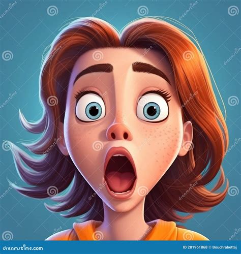 Startled 3D Cartoon Woman with Expressive Face and Bold Colors Stock Illustration - Illustration ...