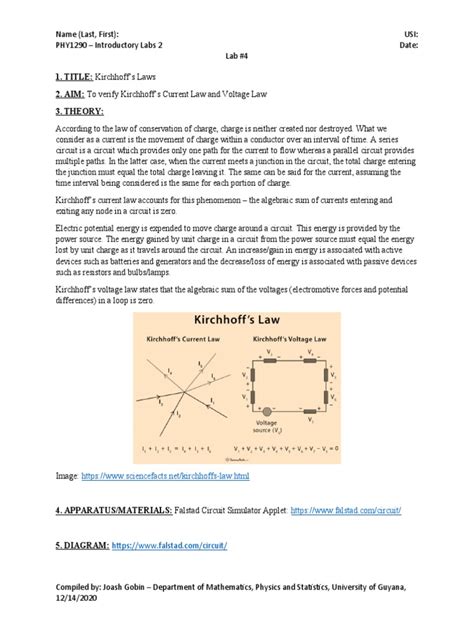 Lab 4 - Kirchhoffs Laws | PDF | Voltage | Electrical Network