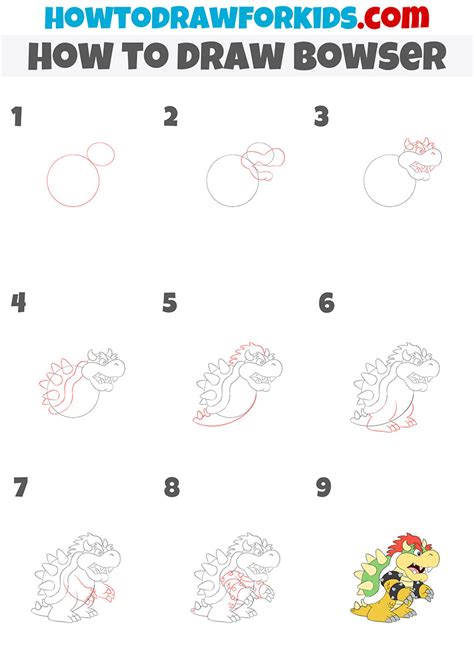 How to Draw Bowser - Easy Drawing Tutorial For Kids