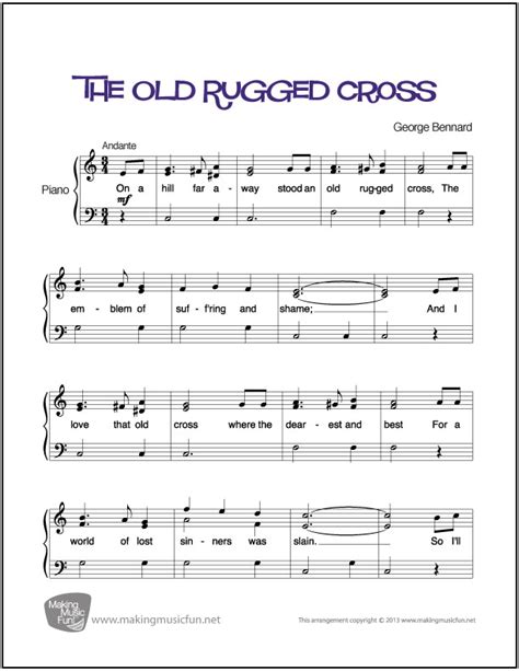 The Old Rugged Cross | Easy Piano Sheet Music (Digital Print)