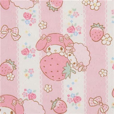 My Melody strawberry quilting fabric with batting with pink stripe Fabric by Sanrio - modes4u