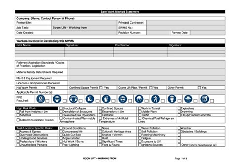 Safe Work Method Statement for Boom Lift sample copy