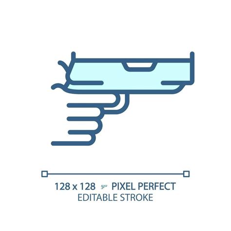 2D pixel perfect editable blue gun in hand icon, isolated monochromatic ...