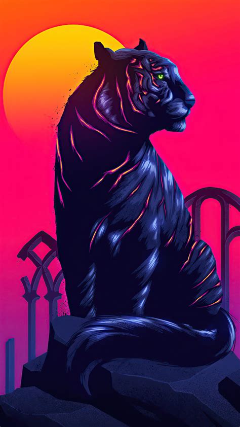 Sunset Neon Tiger iPhone 11 Wallpaper