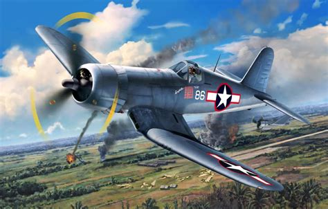 Wallpaper war, art, airplane, painting, aviation, ww2, Vought F4U Corsair images for desktop ...