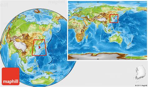 Physical Location Map of South Korea, within the entire continent