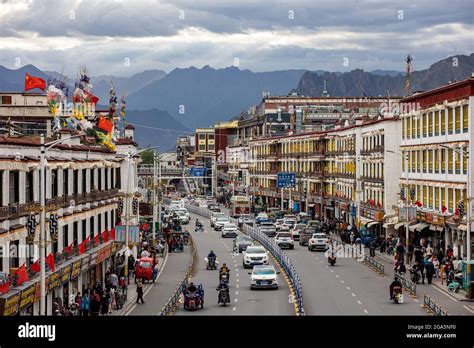 Downtown view of Lhasa city in southwest China's Tibet autonomous ...