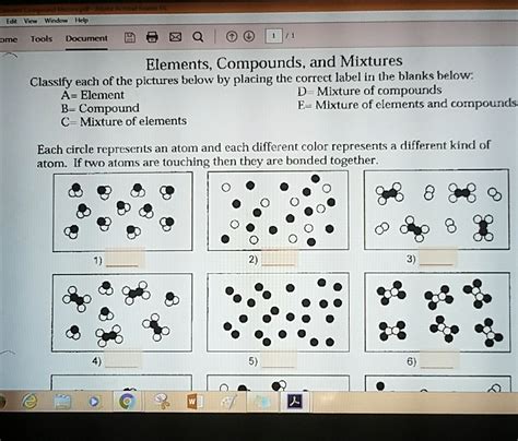 SOLVED: Elements, Compounds, and Mixtures Help Please. Use the Picture. Edit View Window Help ...