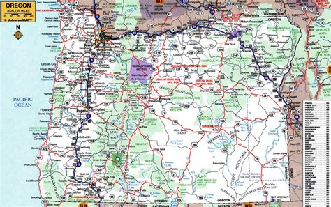 Large detailed roads and highways map of Oregon state with other marks ...