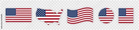 USA flag icon set. Stripes flags united states with stars. 4 July, Veteran and Memorial day ...