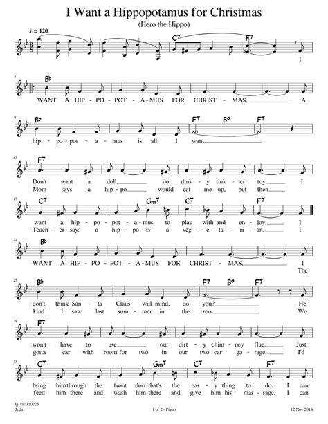 I Want a Hippopotamus for Christmas Sheet music for Piano (Solo) | Musescore.com