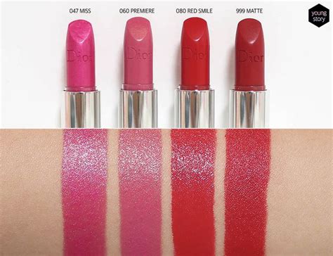 DIOR Rouge Dior Lipsticks: 047 MISS, 060 PREMIERE, 080 RED SMILE, 999 MATTE review swatch ...