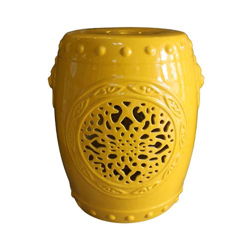 Yellow Ceramic Drum Stool Modern Home Decor Garden Stool | BVM Home