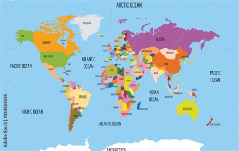 World map with names of countries and oceans. Travel agency concept Stock Photo | Adobe Stock