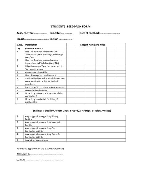 Students Feedback Form - 2 Free Templates In Pdf, Word Pertaining To ...