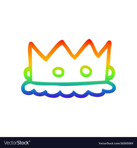 Rainbow gradient line drawing cartoon silver crown