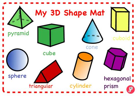 3D Shape Word Mat - An attractive, bright and colourful word mat featuring all the common 3D ...