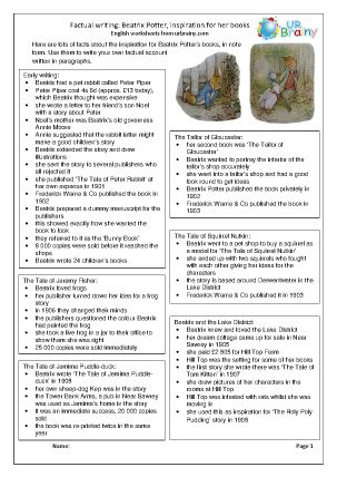 Beatrix Potter biography factsheet - Factual Writing Upper Key Stage 2 ...