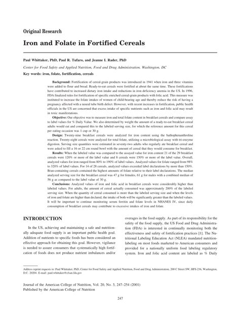 (PDF) Iron and Folate in Fortified Cereals