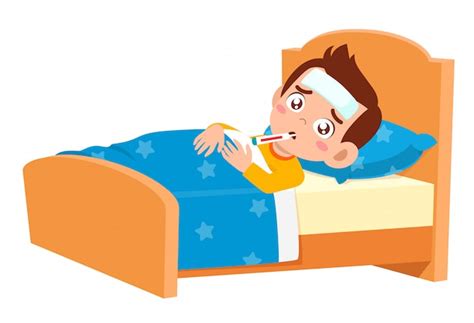 Triste Garçon Mignon Enfant Gisait Dans Son Lit Malade | Vecteur Premium