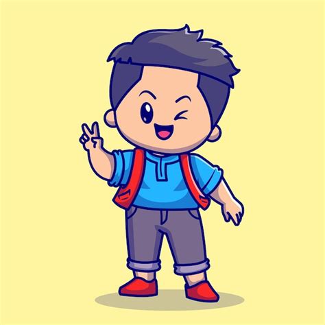 Free Vector | Cute Boy With Peace Sign Cartoon Vector Icon Illustration ...