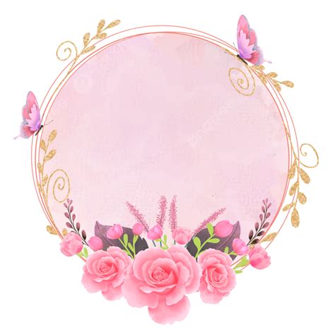 Pink Flower And Butterfly Watercolor Frame, Frames, Pink Flower ...