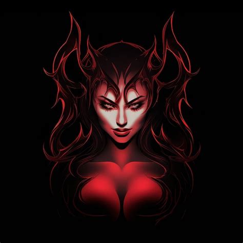 Intriguing demon woman logo on black background with beautiful features | Premium AI-generated image