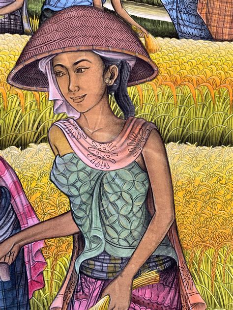 Rice Paddy Field Painting Farmer Art on Canvas Rice Harvest - Etsy