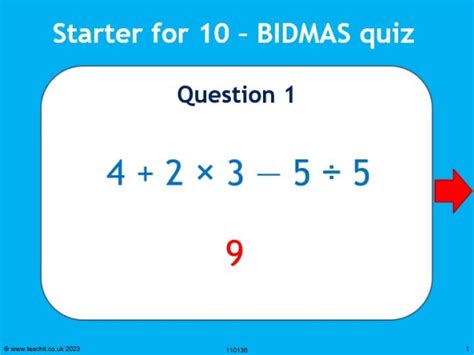 Starter for 10 – BIDMAS quiz | Order of operations | Teachit