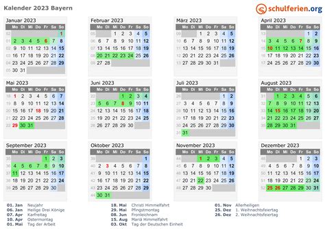 Kalender 2023 + Ferien Bayern, Feiertage