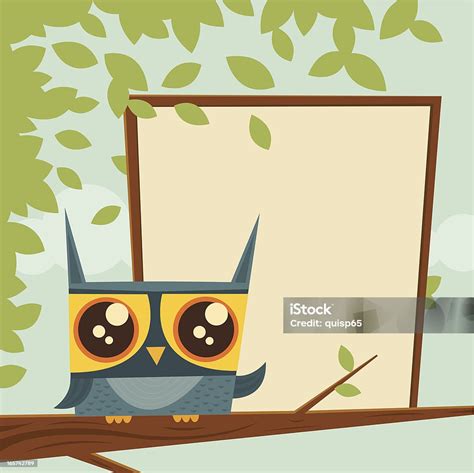 Owl With Sign Stock Illustration - Download Image Now - Animal, Banner ...