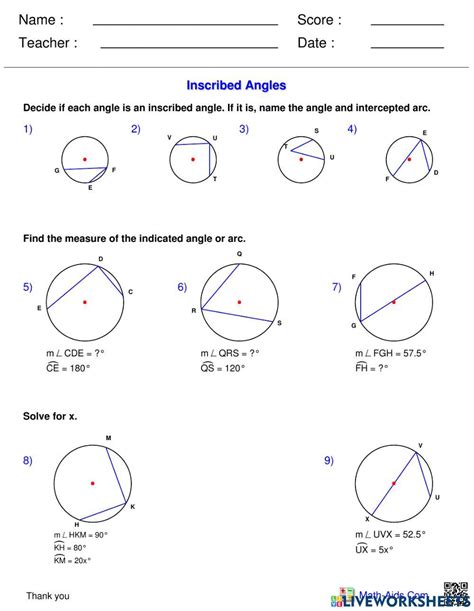 HadeelBaloush | Inscribed Angle 1786691 | LiveWorksheets