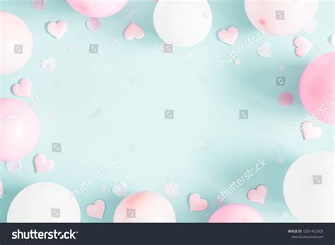 Balloons On Pastel Blue Background Frame Stock Photo 1291452901 ...