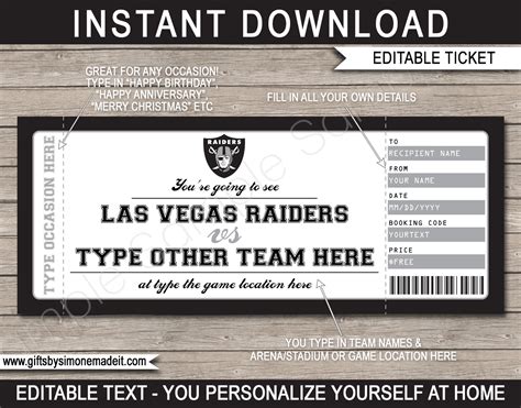 Las Vegas Raiders Game Ticket Gift Voucher | Printable Surprise ...