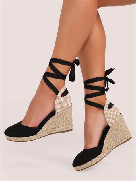 Lace Up Ankle Closed Toe Jute Trim Wedges | Closed toe espadrilles ...