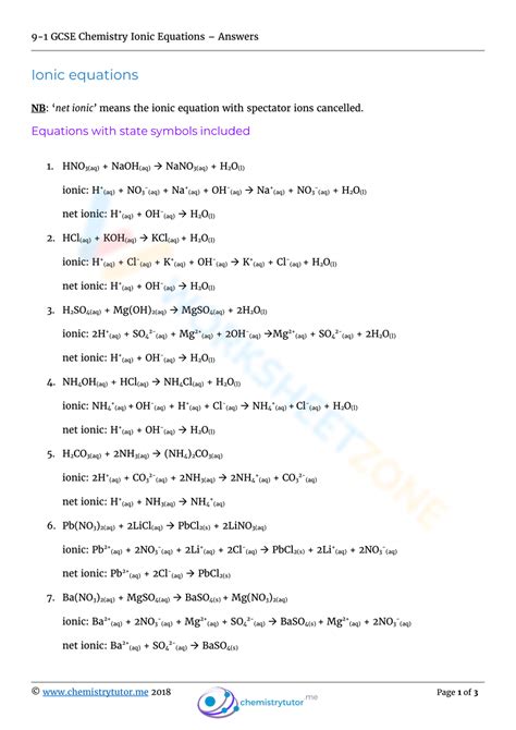 Ionic Equations Worksheet