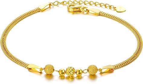 Amazon.com: Solid 18k Yellow Gold Bead Bracelet and Anklets for Women ...